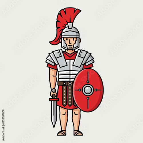 Roman Soldier Illustration with Shield and Sword.
