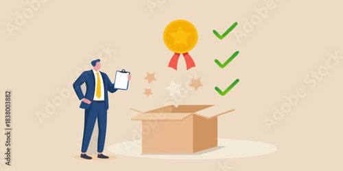 Successful business concept with a man award and open box illustration