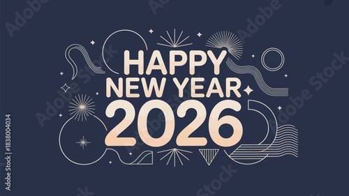 Happy new year 2026 festive design with abstract elements