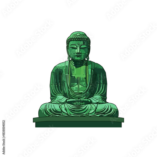 Serene Green Buddha Statue Meditating in a Peaceful Pose.