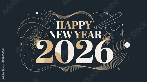 Elegant happy new year 2026 celebration with abstract decorations