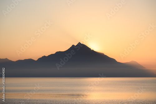Canvastavla Sunrise over Mount Athos viewed from Sarti, Greece