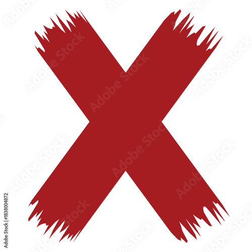 Red X error symbol isolated on white background, bold brushstroke