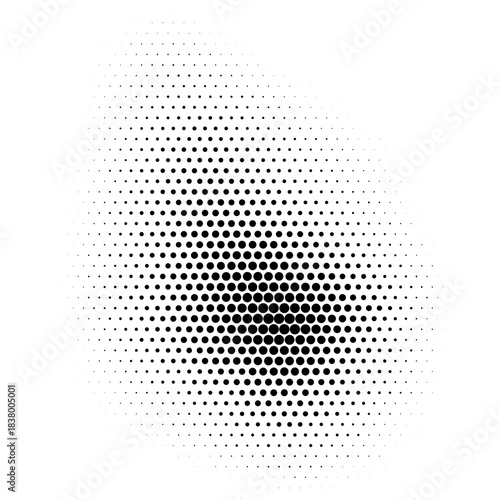 Halftone dotted gradient spot. Isolated vector textured abstract retro liquid shape design element
