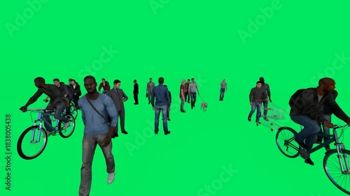 A group of people walking on green screen animated chromakey background layers illustration cartoonish emotion depth figure gesture style expression creative colorful design movement