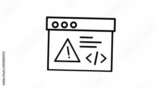 Website error alert icon with browser window and code snippet symbol animated line icon