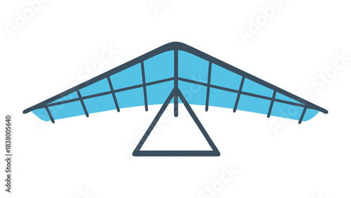 A simple blue and grey hang glider silhouette against a black background symbolizing flight and adventure