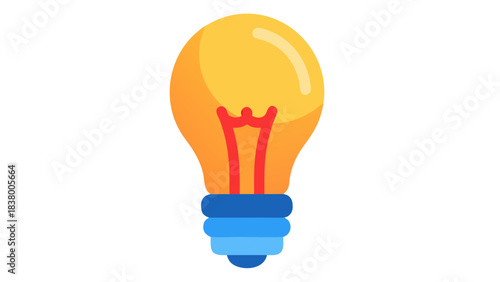 A simple illustration of a glowing incandescent light bulb with a red filament and a blue base on a black background, symbolizing ideas and innovation in a clear and minimalist style.