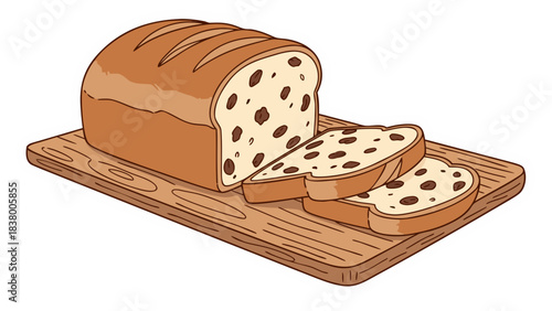 A Whole Wheat Raisin Bread Loaf Sliced On A Wooden Cutting Board With Soft Natural Lighting And A Clean White Background