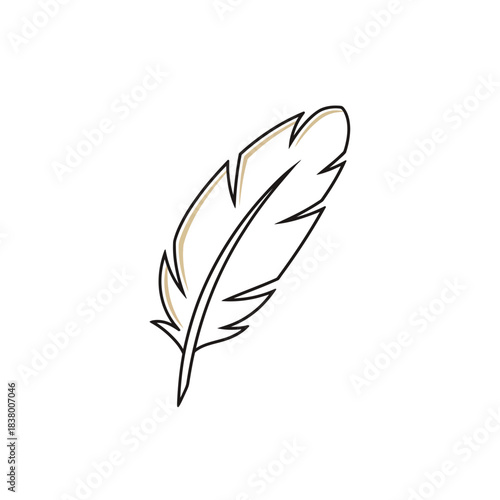 Simple black and white line art drawing of a single feather.
