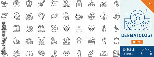 Dermatology icon collection set. Editable stroke.