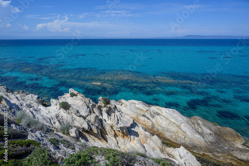 Fototapeta Naklejka Na Ścianę i Meble -  Orange beach (Kavourotrypes, Portokali) in Halkidiki near Sarti, Greece	