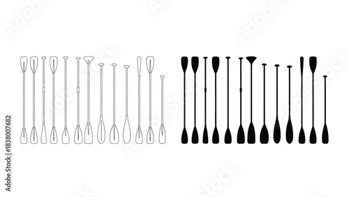 Paddle board paddle types and designs vector line drawing