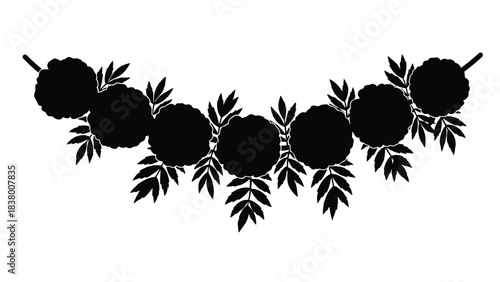A simple black and white illustration of citrus fruit with foliage