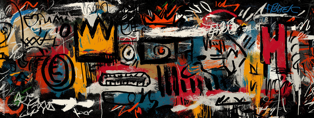 Fototapeta premium Vibrant street art headphones with bold colors and symbolic elements