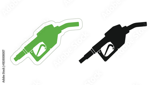 Gas pump nozzle illustration in green and black side by side view
