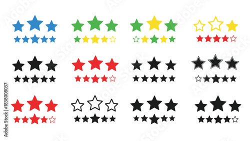 Colorful star ratings showcasing different levels of customer or product evaluation