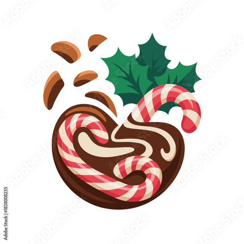 Clean vector illustration of peppermint mocha in Christmas colors – Perfect for coffee shop menus, holiday promotions, or seasonal beverage advertising.