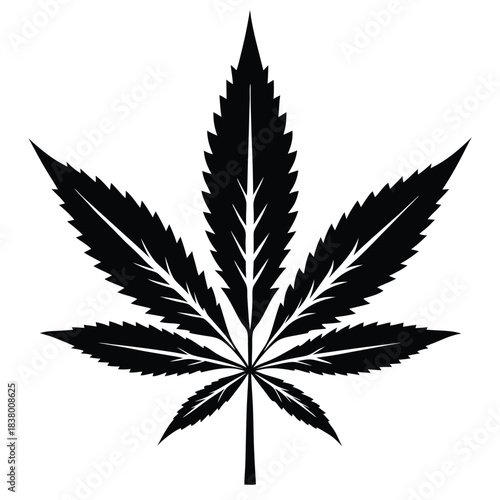 cannabis leaf black and white silhouette on white background