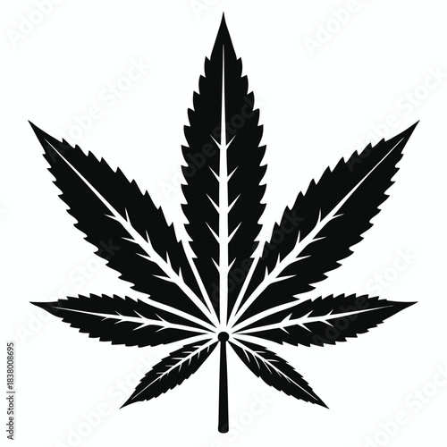 cannabis leaf black and white silhouette on white background