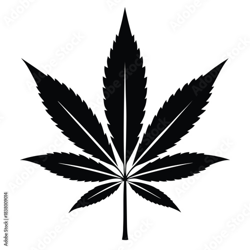 cannabis leaf black and white silhouette on white background