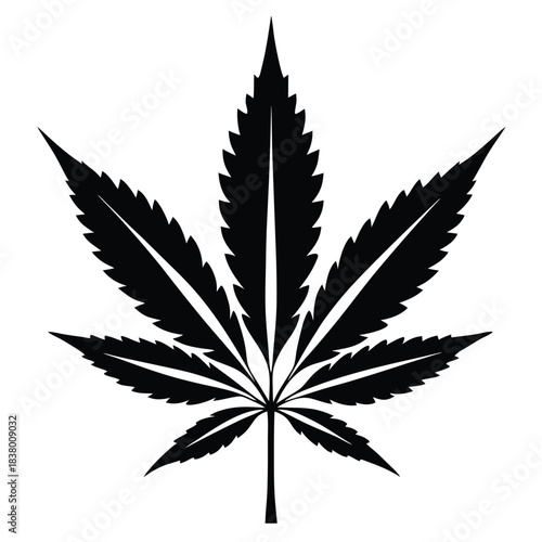 cannabis leaf black and white silhouette on white background