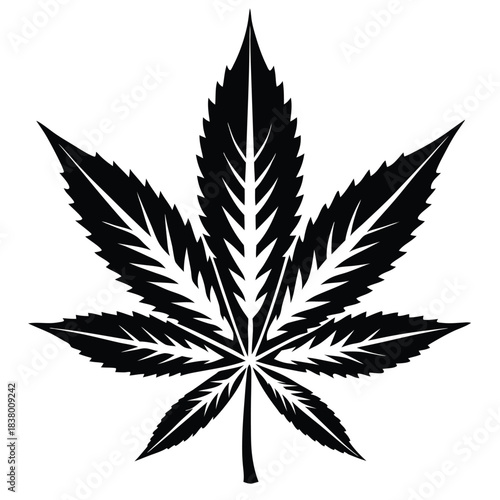 cannabis leaf black and white silhouette on white background