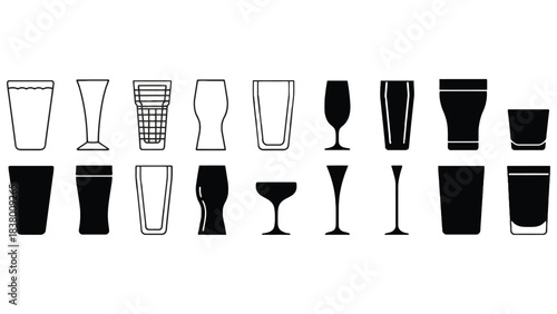 Different types of drinking glasses vector icon illustration