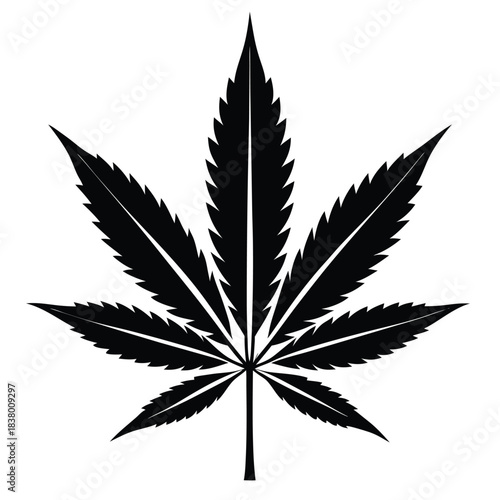 cannabis leaf black and white silhouette on white background
