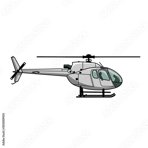 Single engine light utility helicopter isolated on white background.