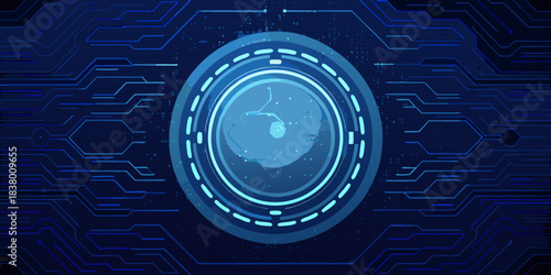 Abstract technological background with a glowing central oval and circuit patterns