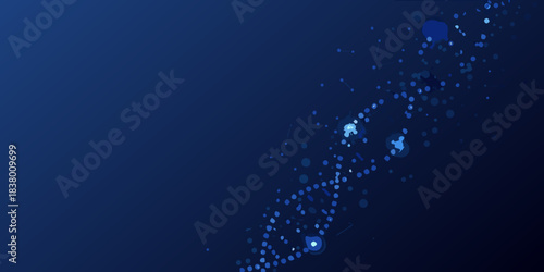 Abstract blue background with scattered glowing particles and a dynamic light trail