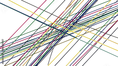 Abstract Digital Art Featuring Intersecting Colorful Lines on a Black Background Creating a Vibrant Chaotic Pattern with Dynamic Movement and Energy