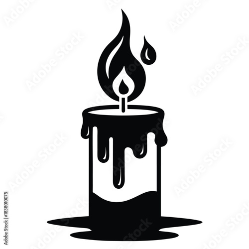candle with a flickering flame and dripping wax black and white silhouette