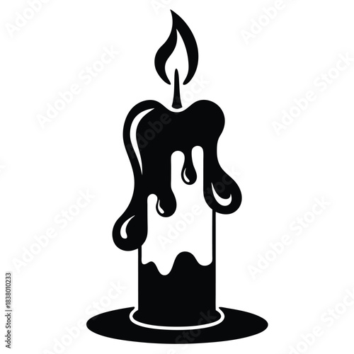 candle with a flickering flame and dripping wax black and white silhouette