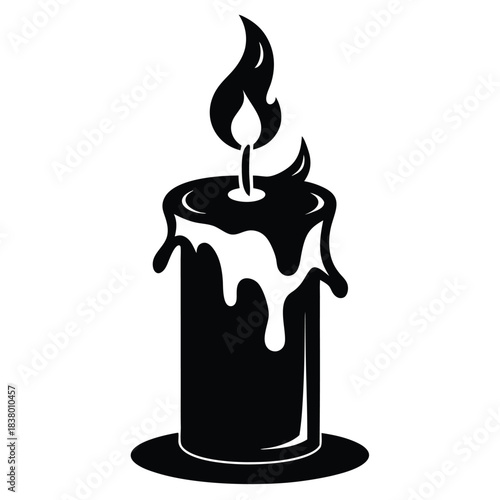 candle with a flickering flame and dripping wax black and white silhouette