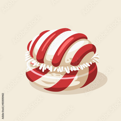 Elegant vector illustration of a candy cane striped macaroon dessert.