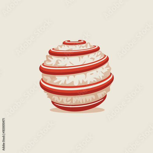 Candy cane striped coconut macaroon vector, festive holiday treat.