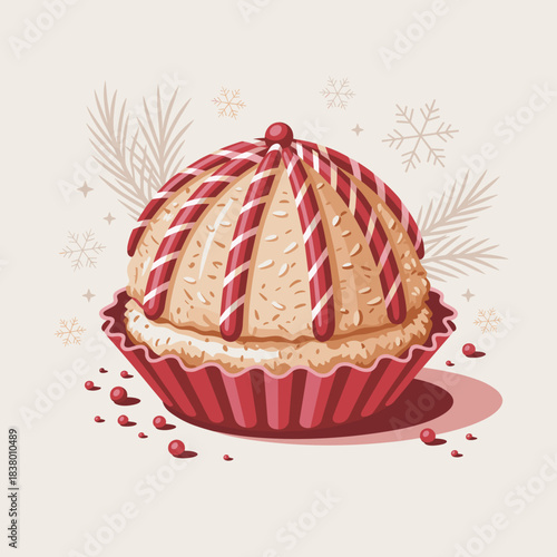 Festive macaroon vector with candy cane stripes, clean white background.