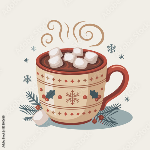 Simple vector hot cocoa mug for holiday branding – Ideal for minimalist Christmas designs, food icons, or social media posts.