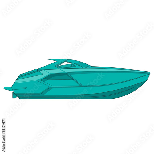 Sleek modern powerboat in vibrant teal color ready for high-speed water adventures.