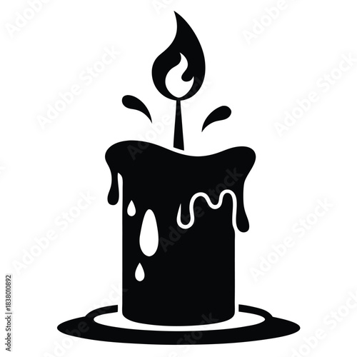 candle with a flickering flame and dripping wax black and white silhouette