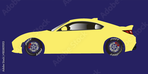 Illustration vector grahic of Car wrap decal with abstract brush design. Black yellow colour. Livery car editable. Mockup template sticker vinyl for racing, rally, or daily use.