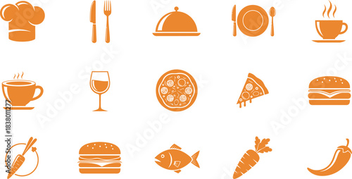 Food and Dining Icons Orange chef hat cutlery