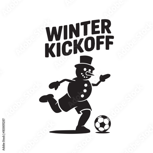 PriWinter Kickoff Snowman Playing Soccer Vector Illustrationnt