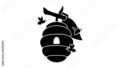 Vector beehive with bees illustration apiary and honey design