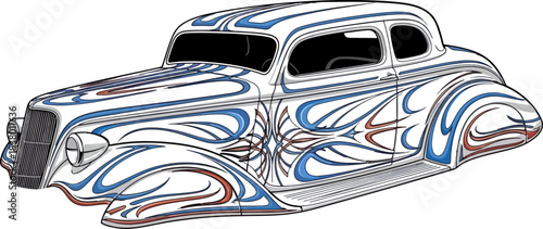 Classic car illustration with decorative design and detailed car body