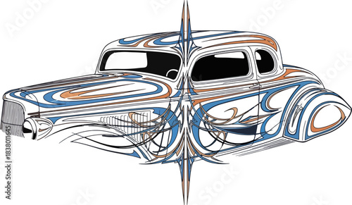 Classic car illustration with decorative design elements
