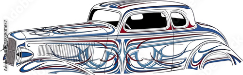 Classic car illustration with decorative details