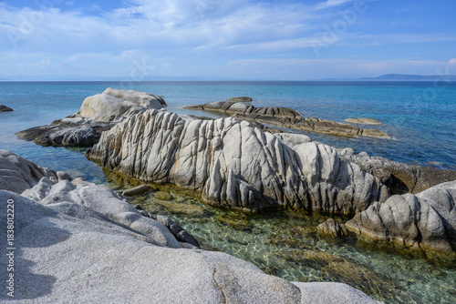 Fototapeta Naklejka Na Ścianę i Meble -  Orange beach (Kavourotrypes, Portokali) in Halkidiki near Sarti, Greece	